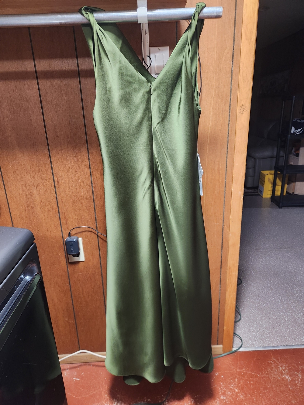 Satin Cowl Neck Midi Dress - Olive - Picture 3 of 5